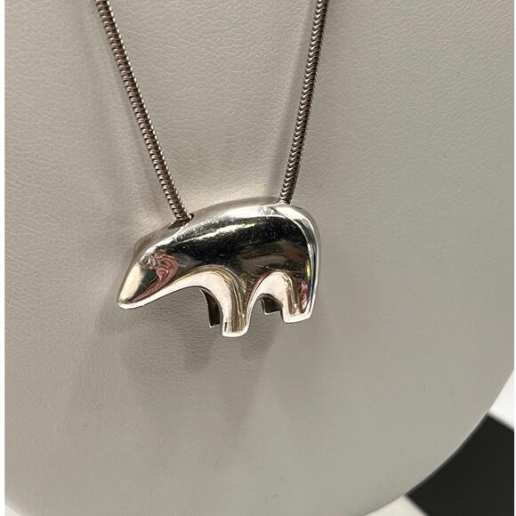 Sterling Silver Southwestern Storyteller Bear Slider Pendant 20” Chain Necklace - Picture 1 of 8